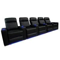 Valencia Piacenza Leather Air Manual Home Theater Recliner With LED Lights, 5-Seats, Black (5-BLK-ML)-Wrapped in Premium Leather Air