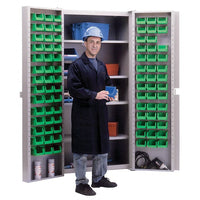 KLETON Deep Door Combination Cabinets, 84 Bins, Green-All-welded heavy-duty 16-gauge, combination bin/shelf cabinet