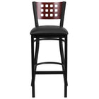 Flash Furniture HERCULES Series Black Cutout Back Metal Restaurant Barstool - Mahogany Wood Back, Black Vinyl Seat - 2 Pack-Set of 2 Metal Dining Bar Stools