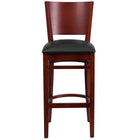 Flash Furniture Lacey Series Solid Back Mahogany Wood Restaurant Barstools with Black Vinyl Seat - 2 Pack-Set of 2 Wood Dining Bar Stools