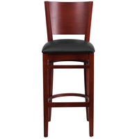 Flash Furniture Lacey Series Solid Back Mahogany Wood Restaurant Barstools with Black Vinyl Seat - 2 Pack-Set of 2 Wood Dining Bar Stools
