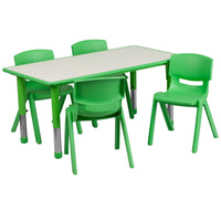 Flash Furniture 23.625"W x 47.25"L Rectangular Green Plastic Height Adjustable Activity Table Set with 4 Chairs-Multipurpose Kids Table Set