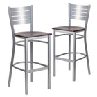 Flash Furniture HERCULES Series Silver Slat Back Metal Restaurant Barstool - Mahogany Wood Seat - 2 Pack-Slat Back Design