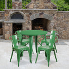 30'' Round Green Metal Indoor-Outdoor Table Set with 4 Arm Chairs (CH-51090TH-4-18ARM-GN-GG)-30"W x 30"D x 29.50"H