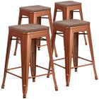 Flash Furniture 24" High Backless Copper Counter Height Stool with Square Wood Seat-Set of 4 Stackable Industrial Style Modern Stools