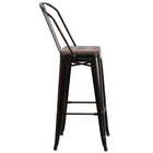 Flash Furniture 30" High Black-Antique Gold Metal Barstool with Back & Wood Seat-Curved Back with Vertical Slat