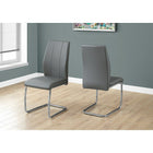 Monarch Specialties 1077 Dining Chair - Grey Leather-Look/Chrome - 2 Pack-Grey Leather-look, Chrome