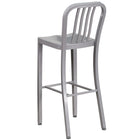 Flash Furniture Commercial Grade 30" High Silver Metal Indoor-Outdoor Barstool with Vertical Slat Back - 2 Pack-Curved Vertical Slat Back