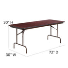 Flash Furniture 30" x 72" Rectangular Mahogany Melamine Laminate Folding Banquet Table-18 Gauge Steel Legs
