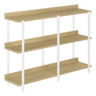Monarch Specialties 2222 48"L Accent Table - Natural/White Metal Hall Console-3-tier console table featuring a long, rectangular tabletop and 2 storage shelves in a natural finish