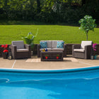 Flash Furniture 4 Piece Outdoor Rattan Set with 2 Seat Love Seats, Beige (DADSF112TCBN)-Curved Arms