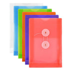 JAM Paper - Enveloppes en plastique, ferm. à bouton/à ficelle, ouverture au sommet, 4,25x6,25po, coul. var., 18/p (473B1ASSRTDG)-Assortiment de six petites enveloppes à bouton et ficelle : Transparent, bleu, vert, rose, violet et orange