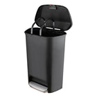 Step N' Sort - Poubelle haute en plastique avec pédale en acier et verrouillage coulissant sécurisé - 50 L Noir-Couvercle Restant Ouvert - Offre un accès facile et continu au bac