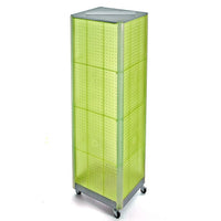Azar Displays 60" x 16" 4-Sided Pegboard Floor Display with Wheels, Green (700406-GRE)-Square tower spinner with wheels