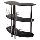 Winsome Martini Entertainment Bar, Black-Create an instant bar counter with the Martini Entertainment Unit.  Elegant and functional with tempered glass top and shelves, chrome plated steel metal accents.  The curved shape provides an excellent serving spot and uniqueness to the unit.  Overall Dimensions: 41.8" H. x 47" W. x 22.6" D.  Bottom Shelf Clearance is 17.9" and 18.25" for middle shelf.  Metal Rail Height is 8.24" and 9.61".  Assembly Required