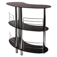 Winsome Martini Entertainment Bar, Black-Create an instant bar counter with the Martini Entertainment Unit.  Elegant and functional with tempered glass top and shelves, chrome plated steel metal accents.  The curved shape provides an excellent serving spot and uniqueness to the unit.  Overall Dimensions: 41.8" H. x 47" W. x 22.6" D.  Bottom Shelf Clearance is 17.9" and 18.25" for middle shelf.  Metal Rail Height is 8.24" and 9.61".  Assembly Required