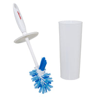Vileda Powerfibres Enclosed Toilet Brush Set-Triple cleaning power with three types of bristles: angled to clean under the rim; shorter and tougher for thorough cleaning; and longer for daily toilet care
