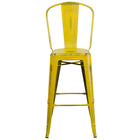 Flash Furniture Commercial Grade 30" High Distressed Metal Indoor-Outdoor Barstool with Back - Yellow-Set of 4 Bistro Style Bar Stools