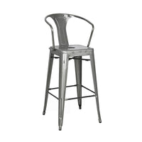 Plata Import Tolix Stool With Arm Bar Grey, 2 Pack-Bar Stool