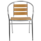 Chaise empilable de restaurant commerciale d'intérieur-extérieur en aluminium avec dossier à trois lattes en faux teck-Ensemble de 4 chaises de café empilables
