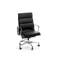 Nicer Furniture Soft Pad High Back Management Chair - Black-High back with thick padded top grain Italian leather cushions for optimized comfort.