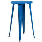 24'' Round Blue Metal Indoor-Outdoor Bar Table Set with 4 Square Seat Backless Barstools (CH-51080BH-4-30SQST-BL-GG)-Metal