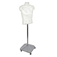 Azar Displays Plastic Male Bust, Wheeled Base, White (900500-WHT)-Store fixture
