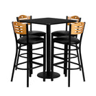 Flash Furniture – Table carrée 30 po, stratifié noir, base ronde et 4 tabourets en bois, dossier à lattes, siège en vinyle noir-Armature de chaise et de table thermolaquée noire