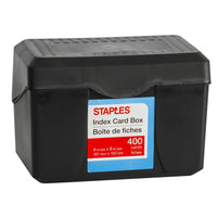 Staples Index Card Box - 4" x 6" - Black-Lid folds down flat to display cards