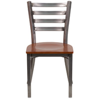 Flash Furniture HERCULES Series Clear Coated Ladder Back Metal Restaurant Chair - Cherry Wood Seat - 2 Pack-Set of 2 Metal Dining Chairs