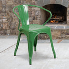 Flash Furniture Commercial Grade Green Metal Indoor-Outdoor Chair with Arms-Cross Brace under seat provides extra stability