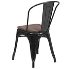 Flash Furniture Black Metal Stackable Chair with Wood Seat-Curved Back with Vertical Slat