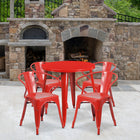 30'' Round Red Metal Indoor-Outdoor Table Set with 4 Arm Chairs (CH-51090TH-4-18ARM-RED-GG)-30"W x 30"D x 29.50"H
