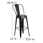 Flash Furniture 30" High Black-Antique Gold Metal Indoor-Outdoor Barstool with Back-Galvanized Steel Construction