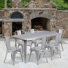 Flash Furniture 31.5'' x 63'' Rectangular Silver Metal Indoor-Outdoor Table Set with 6 Stack Chairs (ET-CT005-6-30-SIL-GG)-Galvanized Steel, Metal, Rubber