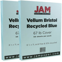 JAM Paper Vellum Bristol Cardstock, 8.5 x 11, 67lb Blue, 2 packs of 50 (169820g)-Blue