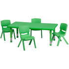Flash Furniture 24"W x 48"L Rectangular Green Plastic Height Adjustable Activity Table Set with 4 Chairs-Multipurpose Kids Table Set