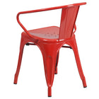 Flash Furniture Commercial Grade Metal Indoor-Outdoor Chair with Arms - Red-Integrated Arms