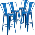 Flash Furniture Commercial Grade 30" High Metal Indoor-Outdoor Barstool with Back - Blue-Set of 4 Bistro Style Bar Stools