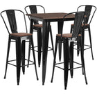 Flash Furniture 31.5" Square Black Wood Top Metal Bar Table Set and 4 Stools-Black/Galvanized Steel, Metal, Plastic, Rubber, Wood
