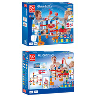 Hape -  Super Spirales Quadrilla-Comprend un rail de xylophone qui joue une mélodie lorsque les billes courent dessus, deux torsions en spirale double face, ainsi que quatre blocs de contrôle spéciaux pour distribuer les billes de manière aléatoire.
