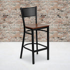 Flash Furniture HERCULES Series Black Grid Back Metal Restaurant Barstool - Cherry Wood Seat - 2 Pack-Welded Joint Assembly