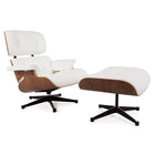 Nicer Furniture Modern Classic Lounge Chair & Ottoman Set - White/Rosewood-Upholstered in 100% full-grain Italian Aniline Leather imported from Italy, the highest grade and most expensive leather available, only 5% of the world's leather falls into this category.