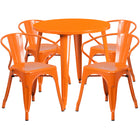 30'' Round Orange Metal Indoor-Outdoor Table Set with 4 Arm Chairs (CH-51090TH-4-18ARM-OR-GG)-Indoor Outdoor Sets