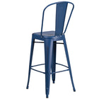 Flash Furniture Commercial Grade 30" High Distressed Antique Metal Indoor-Outdoor Barstool with Back - Blue-Distressed Antique Blue Powder Coated Frame Finish