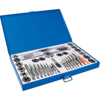 Gray Tools – Ensemble de 40 outils à fileter en carbone métriques, avec coffret de rangement-Inclut : Filières de dia. ext. 1 po : 3 x 0,5, 3 x 0,6, 4 x 0,7, 4 x 0,75, 5 x 0,8, 5 x 0,9, 6 x 0,75, 6 x 1,0, 7 x 0,75, 7 x 1,01, 8 x 1,0, 8 x 1,25, 10 x 1,25, 10 x 1,25, 10 x 1,5, 12 x 1,5, 12 x 1.75, 1/8 po-27 NPT. 1 porte-filières, 1 jauge de filetage, 2 tourne-à-gauche, 1 tournevis