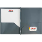 JAM Paper Plastic POP Two Pocket Clasp School Folders with Prong Clip Fasteners, Grey, 12 Pack (382ECgyg)-12 per pack
