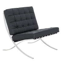 Nicer Furniture Genuine Leather Pavilion Chair - Black-Meets architectural specifications of the original design. The frame is constructed from heavy gauge 1.1/8 wide 12mm flat polished to a mirror like shine stainless steel and reassuringly heavy.