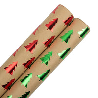 JAM Paper Christmas Wrapping Paper Rolls, Assorted Kraft Red Trees & Kraft Green Trees, 50 Sq. Ft, 2 Pack-25 sq. ft per roll
