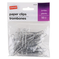 Staples Jumbo Vinyl-Coated Paper Clips - Silver - 50 Pack-Vinyl clips slide easily